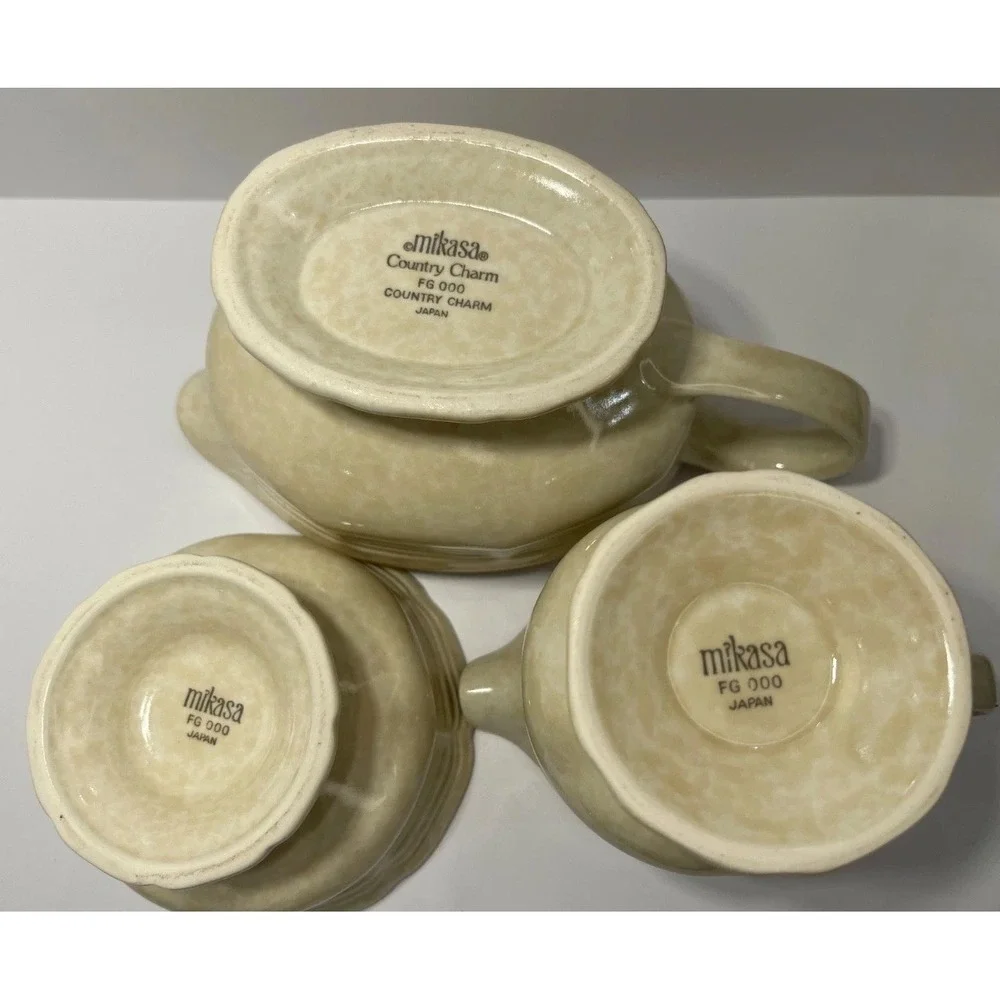 Mikasa FG 000 Country Charm Set Gravy Boat Creamer-Sugar Bowl W/Lid VintageJapan